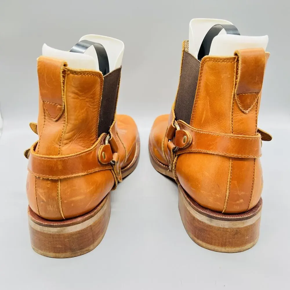 Durango Boots Mens 13 Brown Leather Biker Harness Ankle Square Toe Pull On Shoes